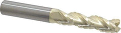 Accupro - 1/2" Diam, 2" LOC, 3 Flute Solid Carbide Roughing & Finishing Square End Mill - ZrN Finish, 4" OAL, 1/2" Shank Diam, Straight Shank, 37° Helix, Centercutting, Extra Long Length - USA Tool & Supply