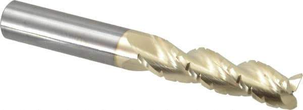 Accupro - 5/8" Diam, 2-1/2" LOC, 3 Flute Solid Carbide Roughing & Finishing Square End Mill - ZrN Finish, 5" OAL, 5/8" Shank Diam, Straight Shank, 37° Helix, Centercutting, Extra Long Length - USA Tool & Supply