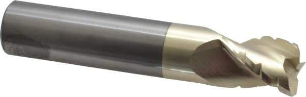 Accupro - 3/4" Diam, 1" LOC, 3 Flute Solid Carbide Roughing & Finishing Square End Mill - ZrN Finish, 4" OAL, 3/4" Shank Diam, Straight Shank, 37° Helix, Centercutting, Stub Length - USA Tool & Supply