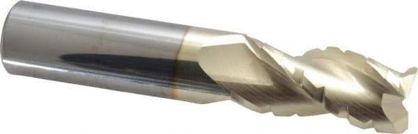 Accupro - 3/4" Diam, 1-5/8" LOC, 3 Flute Solid Carbide Roughing & Finishing Square End Mill - ZrN Finish, 4" OAL, 3/4" Shank Diam, Straight Shank, 37° Helix, Centercutting - USA Tool & Supply