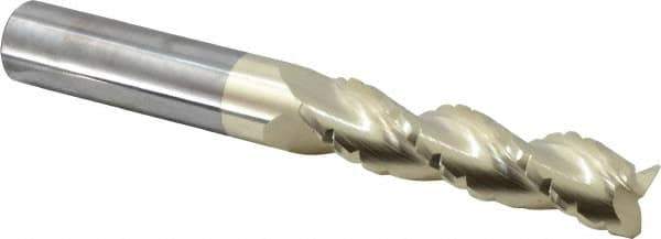 Accupro - 3/4" Diam, 3" LOC, 3 Flute Solid Carbide Roughing & Finishing Square End Mill - ZrN Finish, 6" OAL, 3/4" Shank Diam, Straight Shank, 37° Helix, Centercutting, Extra Long Length - USA Tool & Supply
