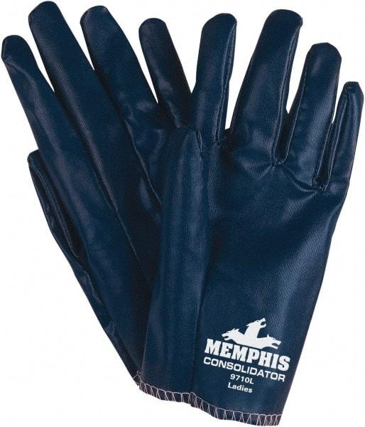 MCR Safety - Size S (7), 8-1/2" Long, Supported, Nitrile Chemical Resistant Gloves - Smooth Finish, Cotton Interlock Knit Lined, Blue - USA Tool & Supply