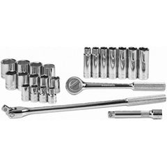 SK - 1/2" Drive Standard Deep Socket Set - 7/16 to 1-1/4", Inch Measurement Standard - USA Tool & Supply