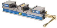 Kurt - 4" Jaw Width, 2-63/64" Jaw Opening Capacity, Horizontal Stationary Machine Vise - Manual Operation, 5,870 Lb Capacity, 1 Station, 17.7" Long x 3.775" High x 1-13/32" Deep, 35.56mm Jaw Height - USA Tool & Supply