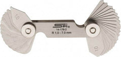 SPI - 34 Piece, 1 to 7 mm Radius, Stainless Steel Radius Gage Set - Style B, 0.25 mm Graduation - USA Tool & Supply