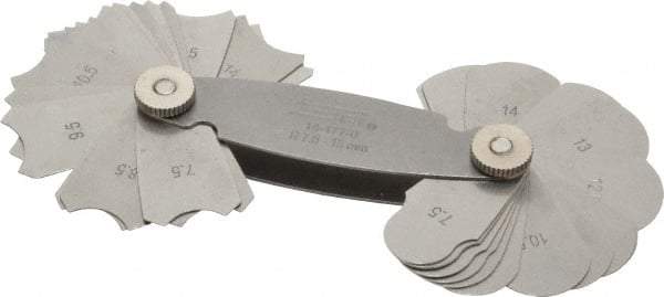 SPI - 32 Piece, 7.5 to 15 mm Radius, Stainless Steel Radius Gage Set - Style B, 0.5 mm Graduation - USA Tool & Supply