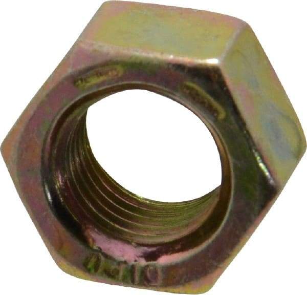 Value Collection - 3/8-24 UNF Steel Right Hand Hex Nut - 9/16" Across Flats, 21/64" High, Zinc Yellow Dichromate Finish - USA Tool & Supply