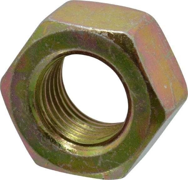 Value Collection - 7/16-20 UNF Steel Right Hand Hex Nut - 11/16" Across Flats, 3/8" High, Zinc Yellow Dichromate Finish - USA Tool & Supply