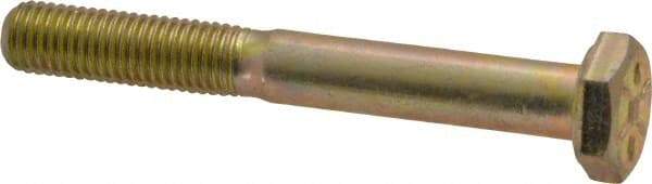 Made in USA - 1/4-28 UNF, 2" Length Under Head Hex Head Cap Screw - Partially Threaded, Grade 8 Alloy Steel, Zinc Yellow Dichromate Finish, 1/2" Hex - USA Tool & Supply