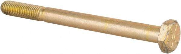Made in USA - 1/4-28 UNF, 3" Length Under Head Hex Head Cap Screw - Partially Threaded, Grade 8 Alloy Steel, Zinc Yellow Dichromate Finish, 1/2" Hex - USA Tool & Supply