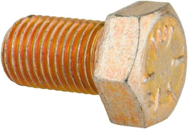 Made in USA - 3/8-24 UNF, 5/8" Length Under Head Hex Head Cap Screw - Fully Threaded, Grade 8 Alloy Steel, Zinc Yellow Dichromate Finish, 9/16" Hex - USA Tool & Supply
