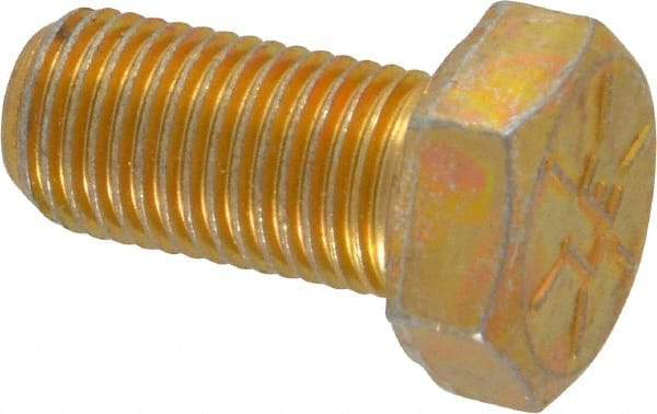 Made in USA - 3/8-24 UNF, 3/4" Length Under Head Hex Head Cap Screw - Fully Threaded, Grade 8 Alloy Steel, Zinc Yellow Dichromate Finish, 9/16" Hex - USA Tool & Supply