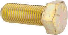 Made in USA - 3/8-24 UNF, 1" Length Under Head Hex Head Cap Screw - Fully Threaded, Grade 8 Alloy Steel, Zinc Yellow Dichromate Finish, 9/16" Hex - USA Tool & Supply