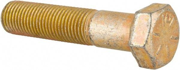 Made in USA - 3/8-24 UNF, 1-3/4" Length Under Head Hex Head Cap Screw - Partially Threaded, Grade 8 Alloy Steel, Zinc Yellow Dichromate Finish, 9/16" Hex - USA Tool & Supply