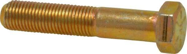 Made in USA - 3/8-24 UNF, 2" Length Under Head Hex Head Cap Screw - Partially Threaded, Grade 8 Alloy Steel, Zinc Yellow Dichromate Finish, 9/16" Hex - USA Tool & Supply