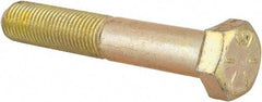 Made in USA - 3/8-24 UNF, 2-1/4" Length Under Head Hex Head Cap Screw - Partially Threaded, Grade 8 Alloy Steel, Zinc Yellow Dichromate Finish, 9/16" Hex - USA Tool & Supply