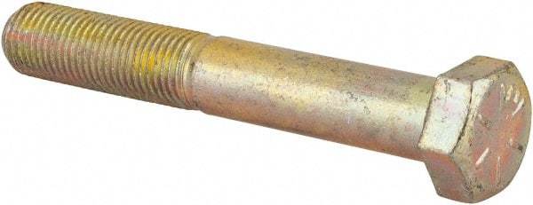 Made in USA - 3/8-24 UNF, 2-1/2" Length Under Head Hex Head Cap Screw - Partially Threaded, Grade 8 Alloy Steel, Zinc Yellow Dichromate Finish, 9/16" Hex - USA Tool & Supply