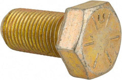 Made in USA - 1/2-20 UNF, 1" Length Under Head Hex Head Cap Screw - Fully Threaded, Grade 8 Alloy Steel, Zinc Yellow Dichromate Finish, 3/4" Hex - USA Tool & Supply