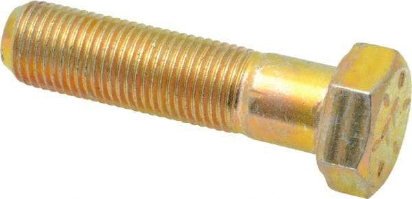 Made in USA - 1/2-20 UNF, 2" Length Under Head Hex Head Cap Screw - Partially Threaded, Grade 8 Alloy Steel, Zinc Yellow Dichromate Finish, 3/4" Hex - USA Tool & Supply