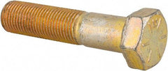 Made in USA - 1/2-20 UNF, 2-1/4" Length Under Head Hex Head Cap Screw - Partially Threaded, Grade 8 Alloy Steel, Zinc Yellow Dichromate Finish, 3/4" Hex - USA Tool & Supply