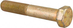 Made in USA - 1/2-20 UNF, 3" Length Under Head Hex Head Cap Screw - Partially Threaded, Grade 8 Alloy Steel, Zinc Yellow Dichromate Finish, 3/4" Hex - USA Tool & Supply