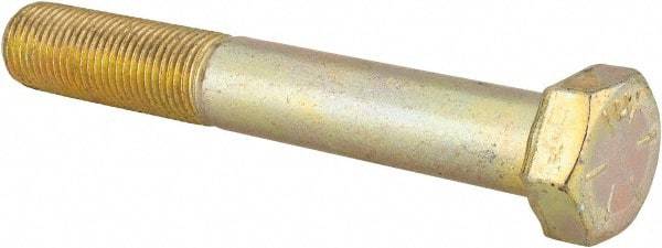 Made in USA - 1/2-20 UNF, 3-1/2" Length Under Head Hex Head Cap Screw - Partially Threaded, Grade 8 Alloy Steel, Zinc Yellow Dichromate Finish, 3/4" Hex - USA Tool & Supply