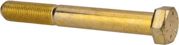 Made in USA - 1/2-20 UNF, 4" Length Under Head Hex Head Cap Screw - Partially Threaded, Grade 8 Alloy Steel, Zinc Yellow Dichromate Finish, 3/4" Hex - USA Tool & Supply