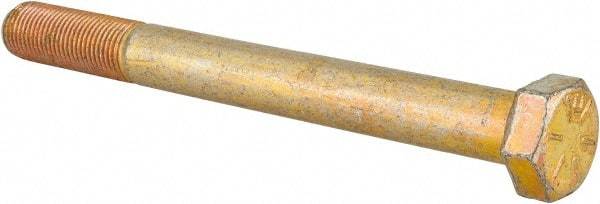 Made in USA - 1/2-20 UNF, 5" Length Under Head Hex Head Cap Screw - Partially Threaded, Grade 8 Alloy Steel, Zinc Yellow Dichromate Finish, 3/4" Hex - USA Tool & Supply