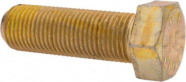 Made in USA - 9/16-18 UNF, 1-3/4" Length Under Head Hex Head Cap Screw - Fully Threaded, Grade 8 Alloy Steel, Zinc Yellow Dichromate Finish, 13/16" Hex - USA Tool & Supply