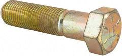 Made in USA - 9/16-18 UNF, 2-1/4" Length Under Head Hex Head Cap Screw - Partially Threaded, Grade 8 Alloy Steel, Zinc Yellow Dichromate Finish, 13/16" Hex - USA Tool & Supply