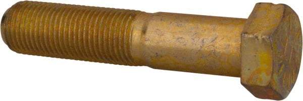 Made in USA - 9/16-18 UNF, 2-3/4" Length Under Head Hex Head Cap Screw - Partially Threaded, Grade 8 Alloy Steel, Zinc Yellow Dichromate Finish, 13/16" Hex - USA Tool & Supply
