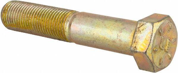 Made in USA - 9/16-18 UNF, 3" Length Under Head Hex Head Cap Screw - Partially Threaded, Grade 8 Alloy Steel, Zinc Yellow Dichromate Finish, 13/16" Hex - USA Tool & Supply
