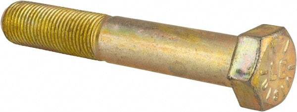 Made in USA - 9/16-18 UNF, 3-1/2" Length Under Head Hex Head Cap Screw - Partially Threaded, Grade 8 Alloy Steel, Zinc Yellow Dichromate Finish, 13/16" Hex - USA Tool & Supply