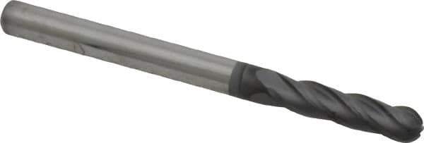 Niagara Cutter - 1/8" Diam, 1/2" LOC, 4 Flute Solid Carbide Ball End Mill - Diamond Finish, Single End, 1-1/2" OAL, 1/8" Shank Diam, Spiral Flute - USA Tool & Supply