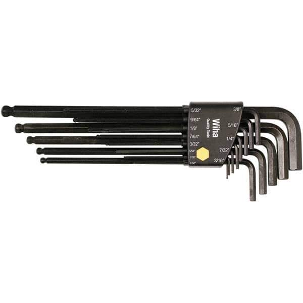 Wiha - 13 Piece, L-Key Long Arm Ball End Hex Key Set - 0.05 to 3/8" Range, Chrome Vanadium Molybdenum - USA Tool & Supply