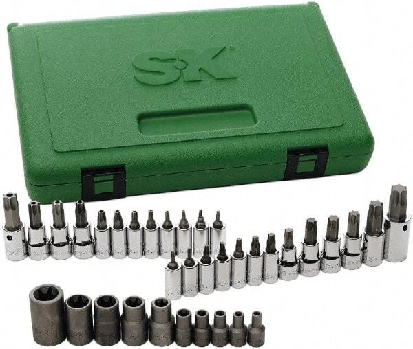 SK - 35 Piece 1/4, 3/8 & 1/2" Drive Torx Bit Socket Set - T7 to T60 Torx - USA Tool & Supply