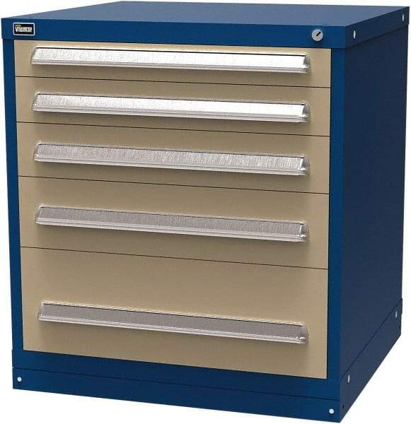 Vidmar - 5 Drawer, Modular Storage Cabinet - Steel, 30" Wide x 27-3/4" Deep x 33" High, Blue & Beige - USA Tool & Supply