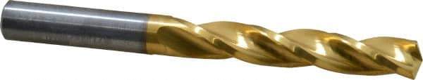 Guhring - Letter K 150° Solid Carbide Jobber Drill - TiN Finish, Right Hand Cut, Spiral Flute, Straight Shank, 2-29/32" OAL, Standard Point - USA Tool & Supply