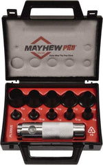 Mayhew - 11 Piece, 1/8 to 3/4", Hollow Punch Set - Round Shank, Alloy Steel, Comes in Plastic Case - USA Tool & Supply