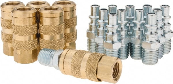 Coilhose Pneumatics - 18 Piece 1/4" Body 1/4 NPT Brass/Steel ARO Pneumatic Coupling Plug Set - USA Tool & Supply
