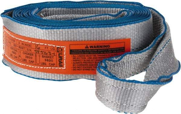 Lift-All - 16' Long x 3" Wide, 4,800 Lb Vertical Capacity, 1 Ply, Polyester Web Sling - 3,800 Lb Choker Capacity, Silver (Color) - USA Tool & Supply