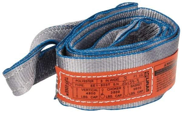 Lift-All - 8' Long x 3" Wide, 4,800 Lb Vertical Capacity, 1 Ply, Polyester Web Sling - 3,800 Lb Choker Capacity, Silver (Color) - USA Tool & Supply