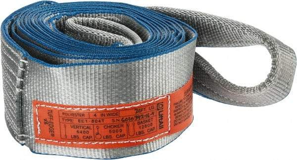 Lift-All - 20' Long x 4" Wide, 6,400 Lb Vertical Capacity, 1 Ply, Polyester Web Sling - 5,000 Lb Choker Capacity, Silver (Color) - USA Tool & Supply