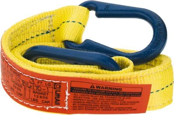 Lift-All - 3' Long x 2" Wide, 6,400 Lb Vertical Capacity, 2 Ply, Polyester Web Sling - 5,000 Lb Choker Capacity, Yellow - USA Tool & Supply