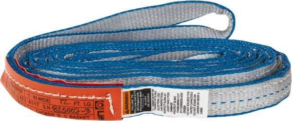 Lift-All - 12' Long x 1" Wide, 3,200 Lb Vertical Capacity, 2 Ply, Polyester Web Sling - 2,500 Lb Choker Capacity, Silver (Color) - USA Tool & Supply