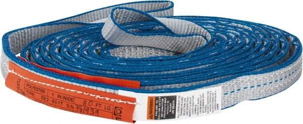 Lift-All - 20' Long x 1" Wide, 3,200 Lb Vertical Capacity, 2 Ply, Polyester Web Sling - 2,500 Lb Choker Capacity, Silver (Color) - USA Tool & Supply