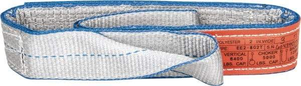 Lift-All - 3' Long x 2" Wide, 6,400 Lb Vertical Capacity, 2 Ply, Polyester Web Sling - 5,000 Lb Choker Capacity, Silver (Color) - USA Tool & Supply