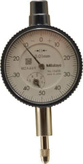 Mitutoyo - 5mm Range, 0-50 Dial Reading, 0.01mm Graduation Dial Drop Indicator - 40mm Dial, 1mm Range per Revolution, 0.013mm Accuracy, Revolution Counter - USA Tool & Supply