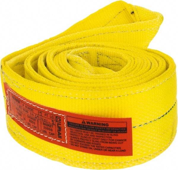 Lift-All - 12' Long x 4" Wide, 11,500 Lb Vertical Capacity, 2 Ply, Polyester Web Sling - 9,200 Lb Choker Capacity, Yellow - USA Tool & Supply