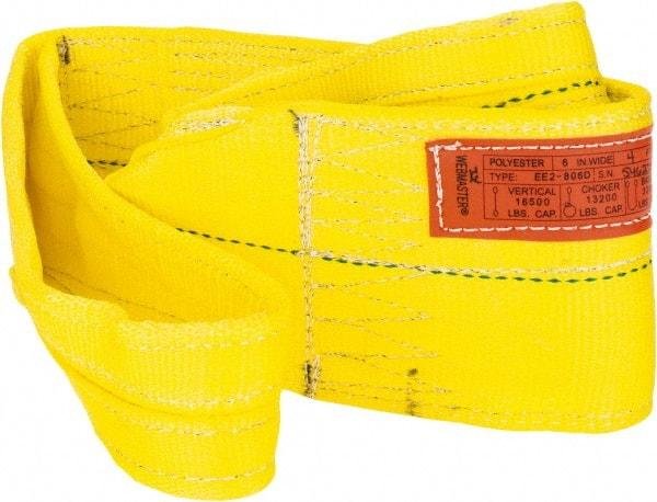Lift-All - 4' Long x 6" Wide, 16,300 Lb Vertical Capacity, 2 Ply, Polyester Web Sling - 13,000 Lb Choker Capacity, Yellow - USA Tool & Supply